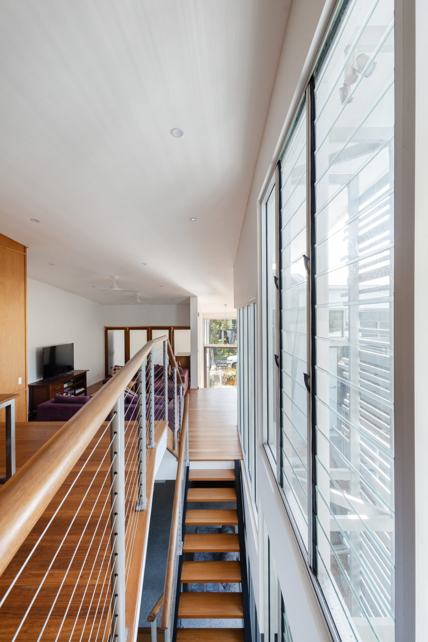 Interior staircase and upper living area painting by Birch Coatings Sunshine Coast